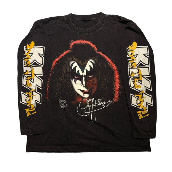Kiss Other - Vintage KISS Gene Simmons Long Sleeve Shirt Rocks the World Black Large